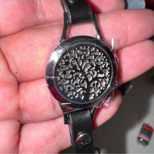 Black Leather Strap Tree of Life Design Incense bracelet